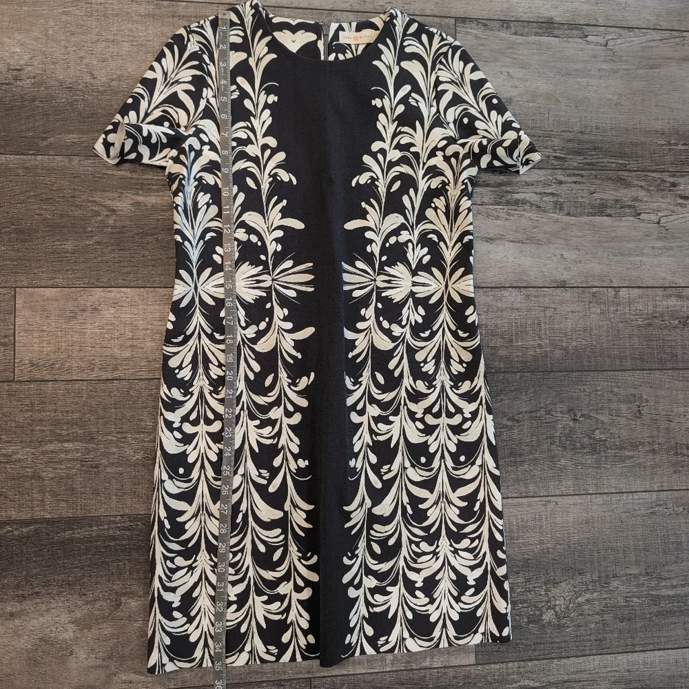 Tory Burch Black and Cream Floral Pattern Shift Dress Size M